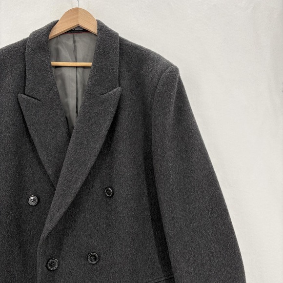 Vintage Teller Cashmere Coat Mens 46 Gray Double Breasted Long Overcoat Hungary - Picture 2 of 14